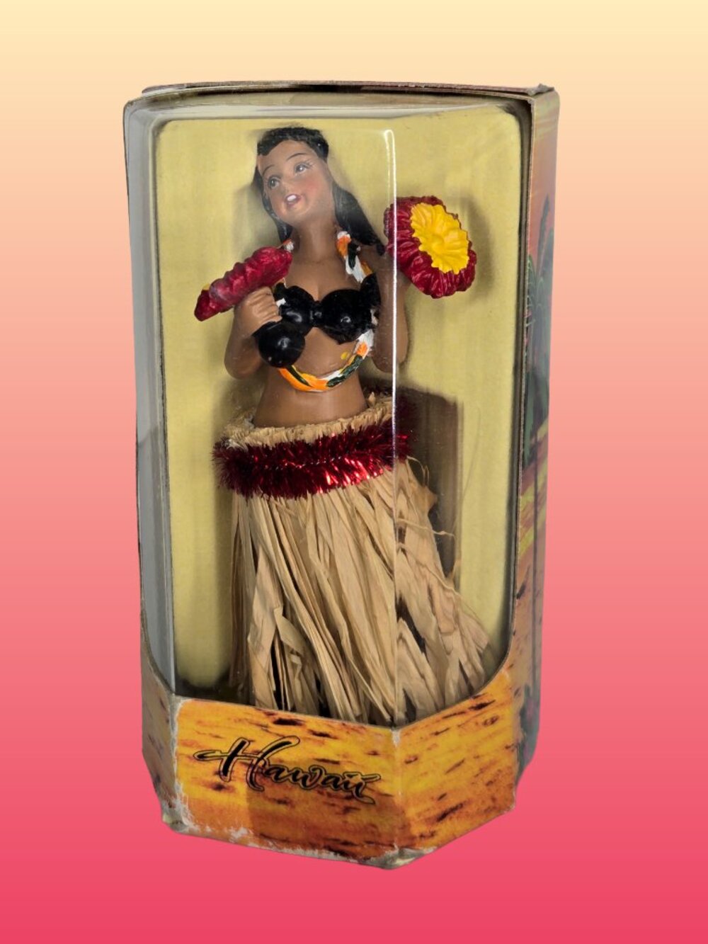 New Vintage Chiefly Co Hawaii Hula Girl Car Dashboard Doll Souvenir NIB